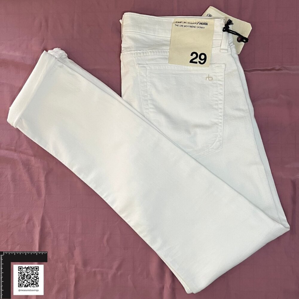 29 - NWT = Rag & Bone Jeans - The Dre Boyfriend Skinny - Aged Bright White